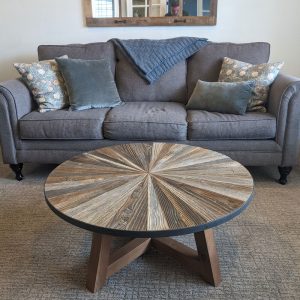 il_1000x1000.5989126481_38gq-1.jpg Sunburst Pattern Reclaimed Barn Wood Coffee Table | Unique Round Rustic Coastal Farmhouse Living Room Furniture w/Distressed Accent Colors