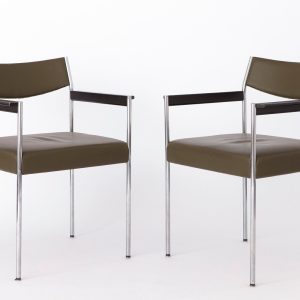 Set of 2 armchairs by Edlef Bandixen | 1970s | Olive Leather + Chrome | Kusch & Co | Worldwide Shipping