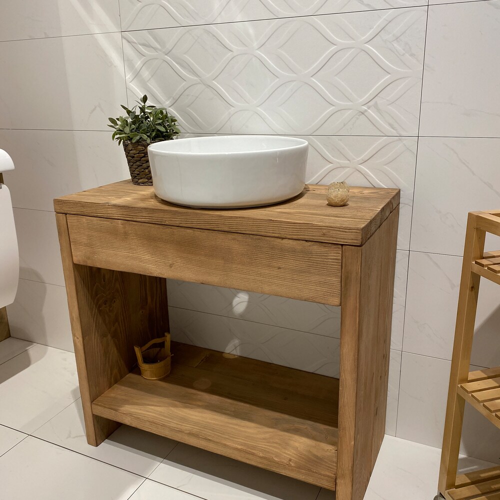 Bathroom Rustic Vanity, Reclaimed Wood Solid Bathroom Vanity, Live Edge Farmhouse Rustic Wood Decor, Counter Top Wood Table - Image 3