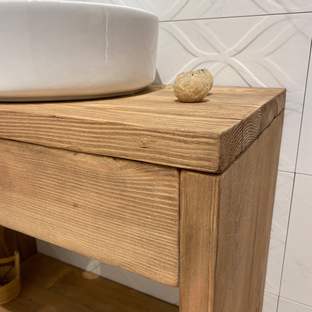 Bathroom Rustic Vanity, Reclaimed Wood Solid Bathroom Vanity, Live Edge Farmhouse Rustic Wood Decor, Counter Top Wood Table - Image 6