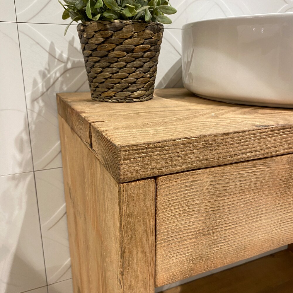 Bathroom Rustic Vanity, Reclaimed Wood Solid Bathroom Vanity, Live Edge Farmhouse Rustic Wood Decor, Counter Top Wood Table - Image 11