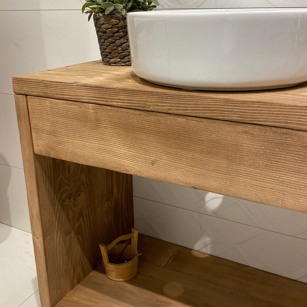 Bathroom Rustic Vanity, Reclaimed Wood Solid Bathroom Vanity, Live Edge Farmhouse Rustic Wood Decor, Counter Top Wood Table