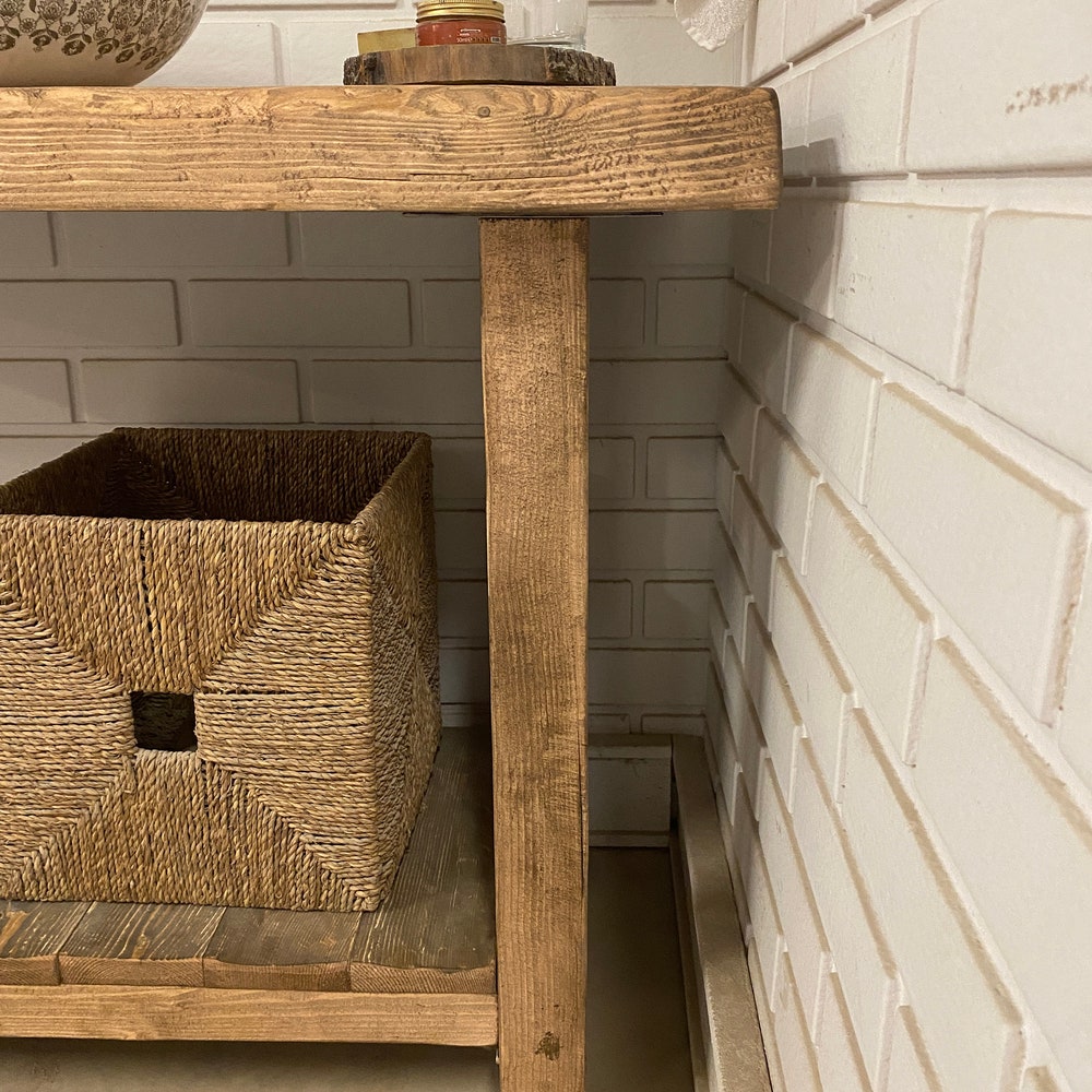 Bathroom Rustic Vanity, Reclaimed Wood Solid Bathroom Vanity, Live Edge Farmhouse Rustic Wood Decor, Counter Top Wood Table - Image 6