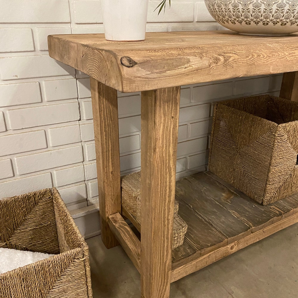 Bathroom Rustic Vanity, Reclaimed Wood Solid Bathroom Vanity, Live Edge Farmhouse Rustic Wood Decor, Counter Top Wood Table - Image 8