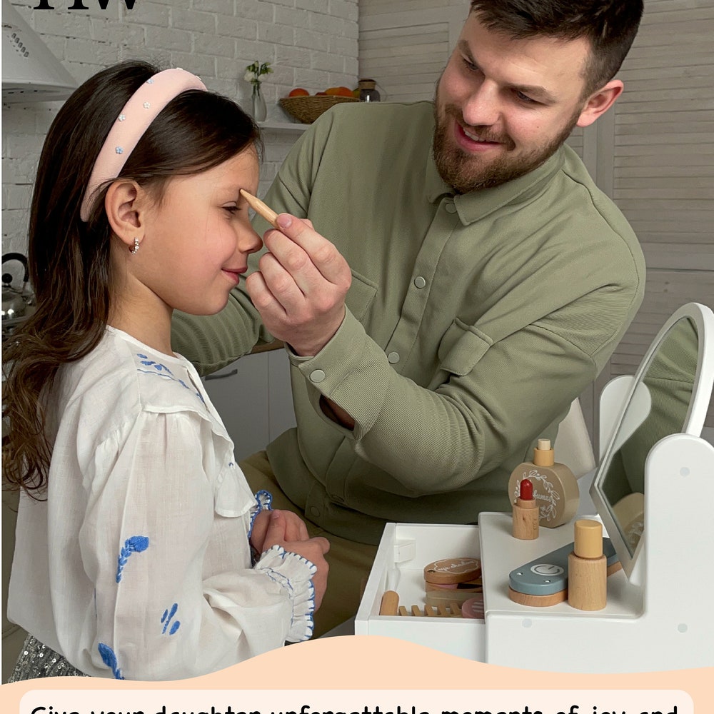 Kids Vanity Table with Mirror, Personalized Birthday Gifts, children's gift Christmas, toddler little girl makeup vanity - Image 5