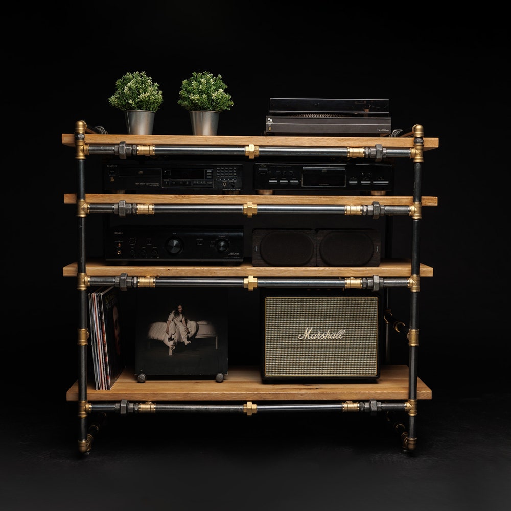 LP Turntable Storage, Handmade Record Player Stand, Industrial Vinyl Table, Media Hifi TV Unit - Image 4