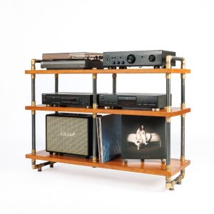 NEW-OAK WOOD, Gold Turntable Stand, Brass Fitting stand