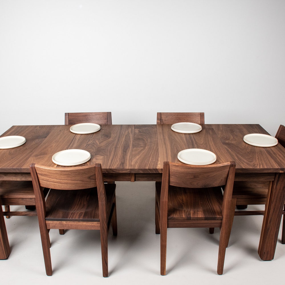 Walnut Dining Table with Walnut Dining Chairs, Walnut Tables Extendable, Kitchen Table and Chairs Set, Small Extendable Custom Dining Table