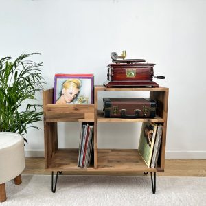 Walnut Vinyl Console, Vinyl end table, Vinyl Display, Media Console, Large Record Player Table, Console Table, Vinyl Stand, Record Console