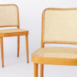 Pair of Bentwood Chairs by Ligna – 1960s-70s Czechoslovakian Design, Beech Wood Frame, Viennese Weaving, Totally up to 6 chairs available