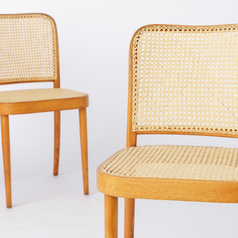 Pair of Bentwood Chairs by Ligna – 1960s-70s Czechoslovakian Design, Beech Wood Frame, Viennese Weaving, Totally up to 6 chairs available