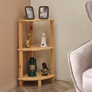 Handmade Natural Corner Wooden Shelf, Minimalist Wooden Shelf for Home Decor, Multi-Shelf Storage Unit, Modern Display Shelving Corner Shelf