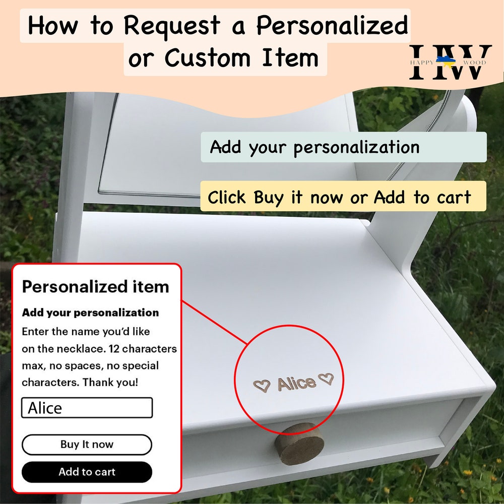 Kitten mirror Vanity Table, Personalized Birthday Gifts, children's gift Christmas, toddler little girl makeup vanity - Image 10