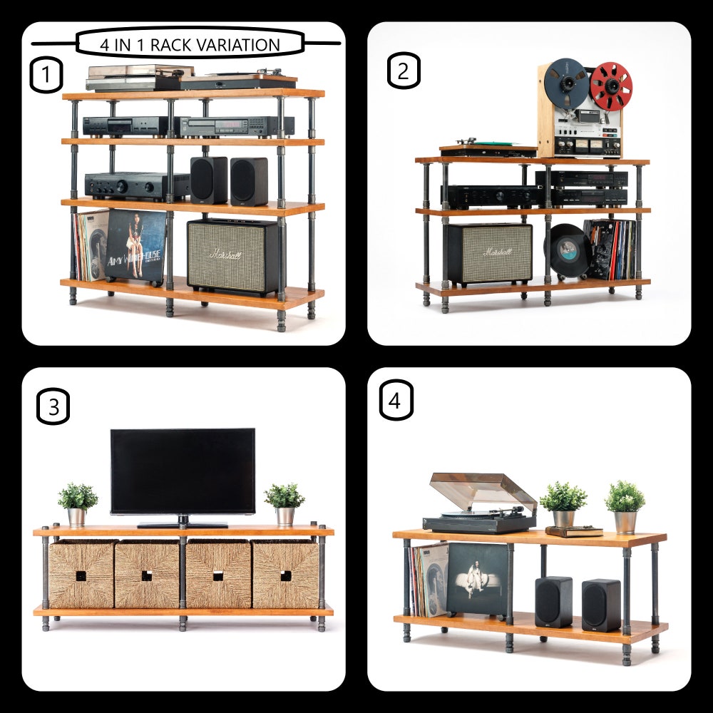 4 in 1 Registered design stand, 4 Tier Industrial Pipe Stand, Record player stand, Vinyl record storage, Record cabinet, Record console - Image 3