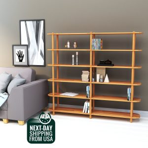Personalizable Size Solid Wood Large Bookcase for Living Room, Custom Design Solid Wood Room Divider, Handmade Solid Wood Office Bookshelf