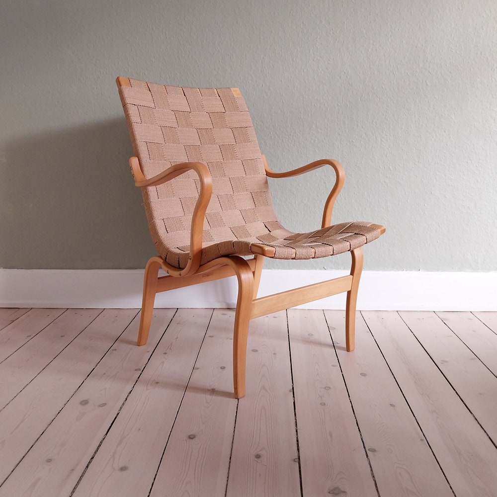 Bruno Mathsson chair, Scandinavian chair wood mid century lounge chair, wowen seat chair, canvas chair, mcm armchair Swedish chair bentwood - Image 6