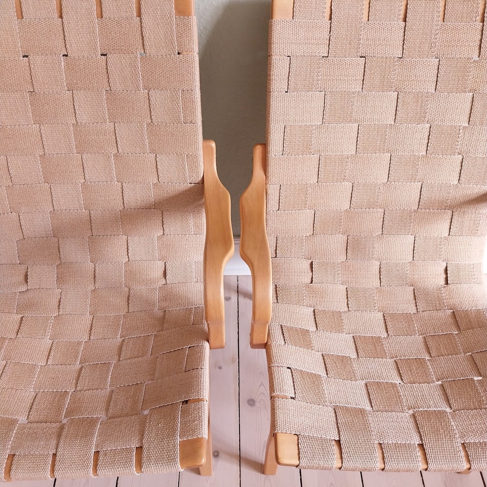 Bruno Mathsson chair, Scandinavian chair wood mid century lounge chair, wowen seat chair, canvas chair, mcm armchair Swedish chair bentwood - Image 2