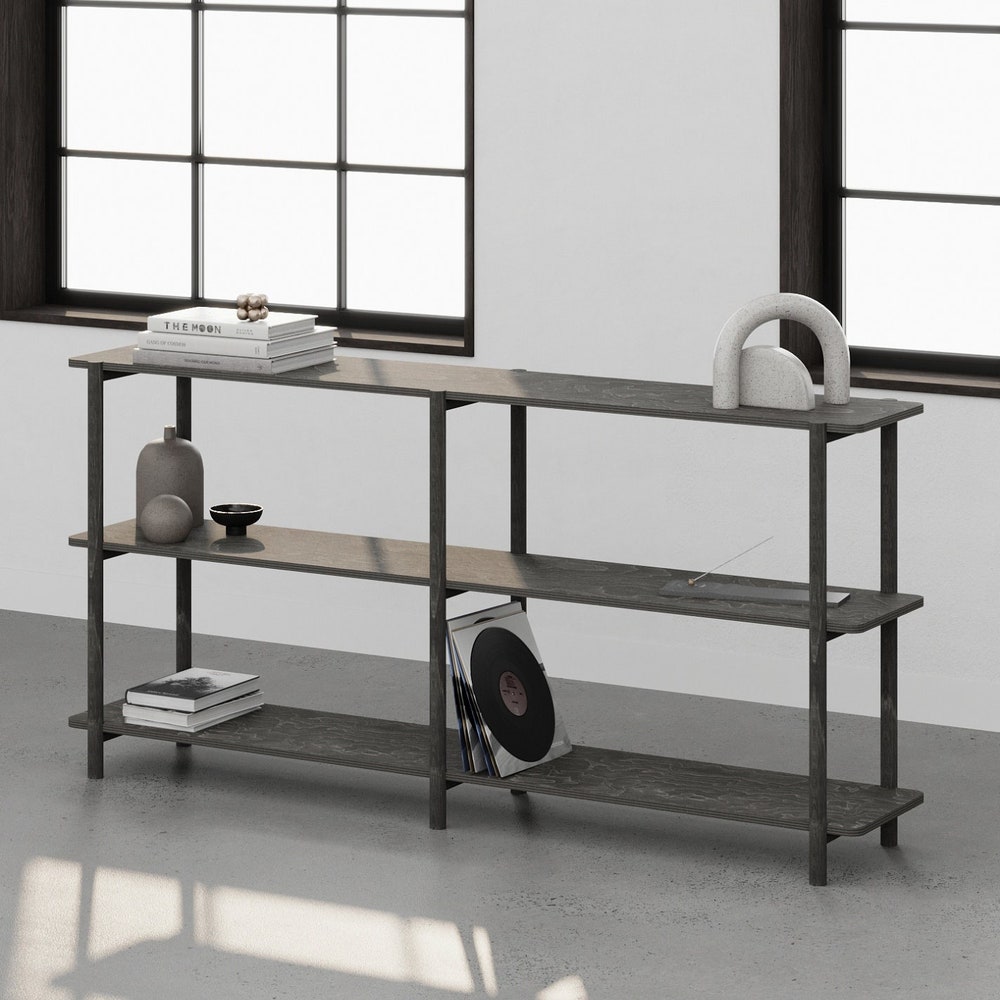 Wooden Shelving Unit - 65"-3 Shelf Rectangular End, Low Bookshelf, Vinyl Record Storage, Bookshelf, Minimalist Shelf, Sideboard - Image 3