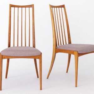 Pair of Vintage German Chairs by Ernst Martin Dettinger | 1960s | Refurbished Wooden Frames | Purple Textile Upholstery