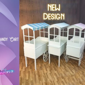 Candy Cart on Wheels, With Pink and Blue Roofs, Vendor Stand Decoration for Birthday Parties and Weddings