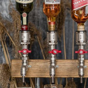 Handcrafted Whiskey Bourbon Dispenser, Home Bar Accessory, Man Cave Liquor Dispenser, 3 Bottles Whiskey Dispenser, Silver Whiskey Dispenser