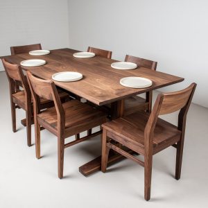 Wood Furniture for Dining Room, Walnut Dining Table and Chairs, Wood Table and Chairs, Walnut Trestle Table, Walnut Dining Room Furniture