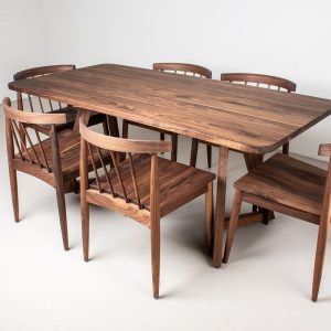MCM Walnut Dining Table and Chairs, Modern Wood Dining Set, Dining Table for 6, MCM Dining Set with 6 Chairs, MidCentury Modern Dining Set
