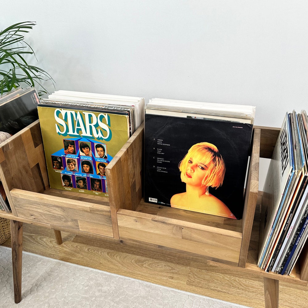 Walnut Vinyl Console, Vinyl End Table, Vinyl Display - Image 3