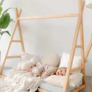 Boho Chic Floor Teepee Bed Frame for Toddler - Playful and Functional Design, Nursery furniture, Montessori shelves, Newborn Baby Wardrobe