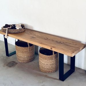 Reclaimed Wood Bench Entryway, Rustic Oak Bench Hallway, Industrial Bench Metal Legs, Custom Wood Bench