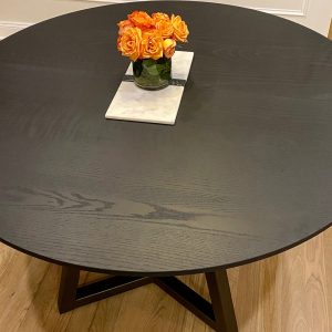 Black Round Dining Table with Leaves, Extendable Round Wood Table, Large Dining Table with 4 Leaves, Black Wood Extending Table for 12