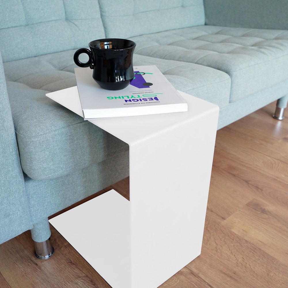 Sofa Table | Metal Coffee Table | White C Table | C Shaped Metal Coffee Table - Image 7