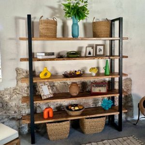 Rustic Shelving Unit Freestanding,  Reclaimed Wood Metal Bookcase, Large Kitchen Storage Cabinet, Open Shelving Unit