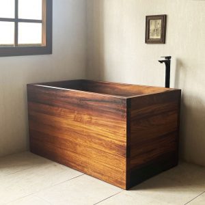 Ofuro Wooden Soaking Bathtub Iroko Wood Customizable Box Type Hot Cold Plunge