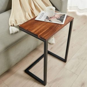 Side Table - South American Walnut, C Table, End Table, Side Table, Modern End Table, Solid Wood End Table with C Base Metal Frame
