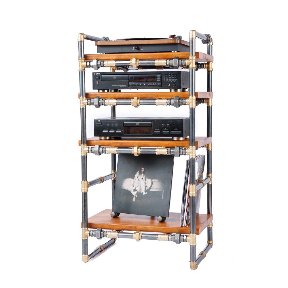 LP Turntable Storage, Handmade Record Player Stand, Industrial Vinyl Table, Media Hifi TV Unit - Image 4