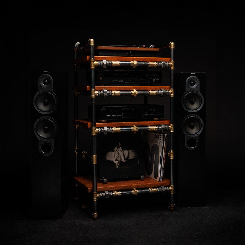 LP Turntable Storage, Handmade Record Player Stand, Industrial Vinyl Table, Media Hifi TV Unit - Image 5