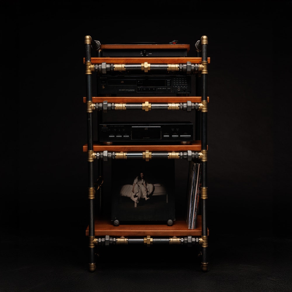 LP Turntable Storage, Handmade Record Player Stand, Industrial Vinyl Table, Media Hifi TV Unit - Image 9