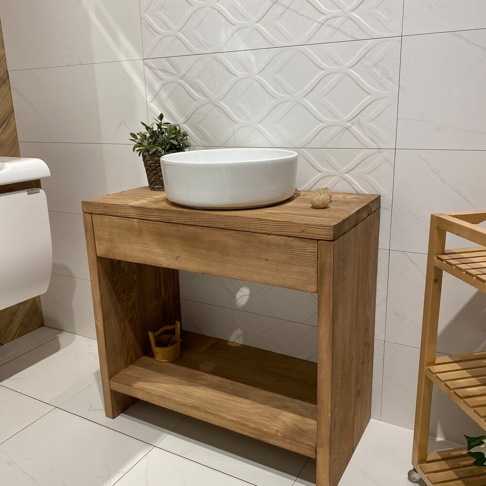 Bathroom Rustic Vanity, Reclaimed Wood Solid Bathroom Vanity, Live Edge Farmhouse Rustic Wood Decor, Counter Top Wood Table - Image 4