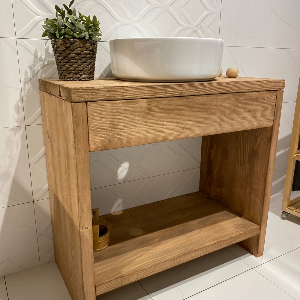 Bathroom Rustic Vanity, Reclaimed Wood Solid Bathroom Vanity, Live Edge Farmhouse Rustic Wood Decor, Counter Top Wood Table - Image 8