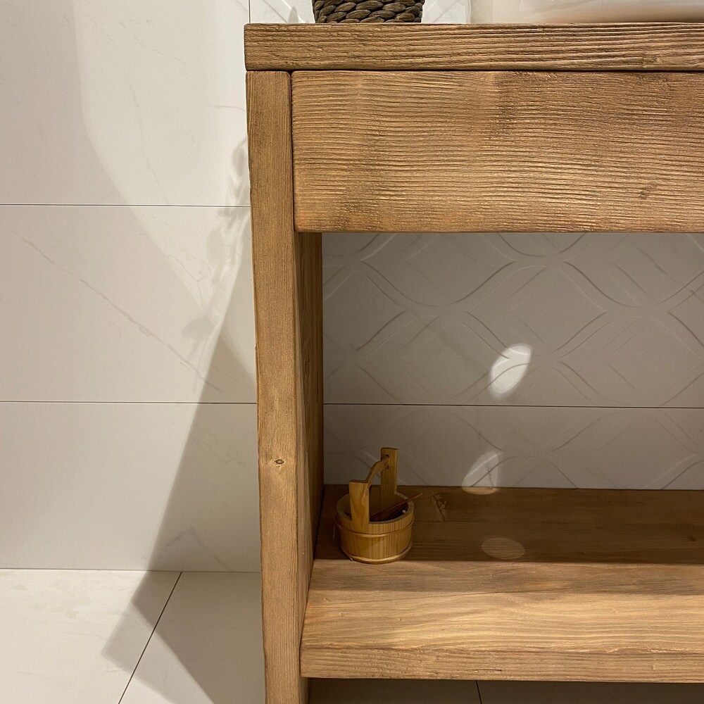 Bathroom Rustic Vanity, Reclaimed Wood Solid Bathroom Vanity, Live Edge Farmhouse Rustic Wood Decor, Counter Top Wood Table - Image 5