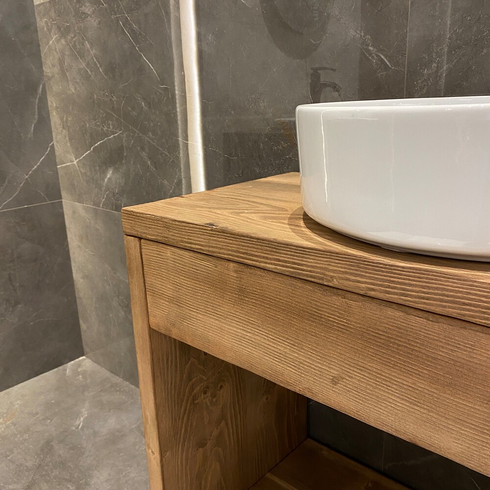 Bathroom Rustic Vanity, Reclaimed Wood Solid Bathroom Vanity, Live Edge Farmhouse Rustic Wood Decor, Counter Top Wood Table - Image 10