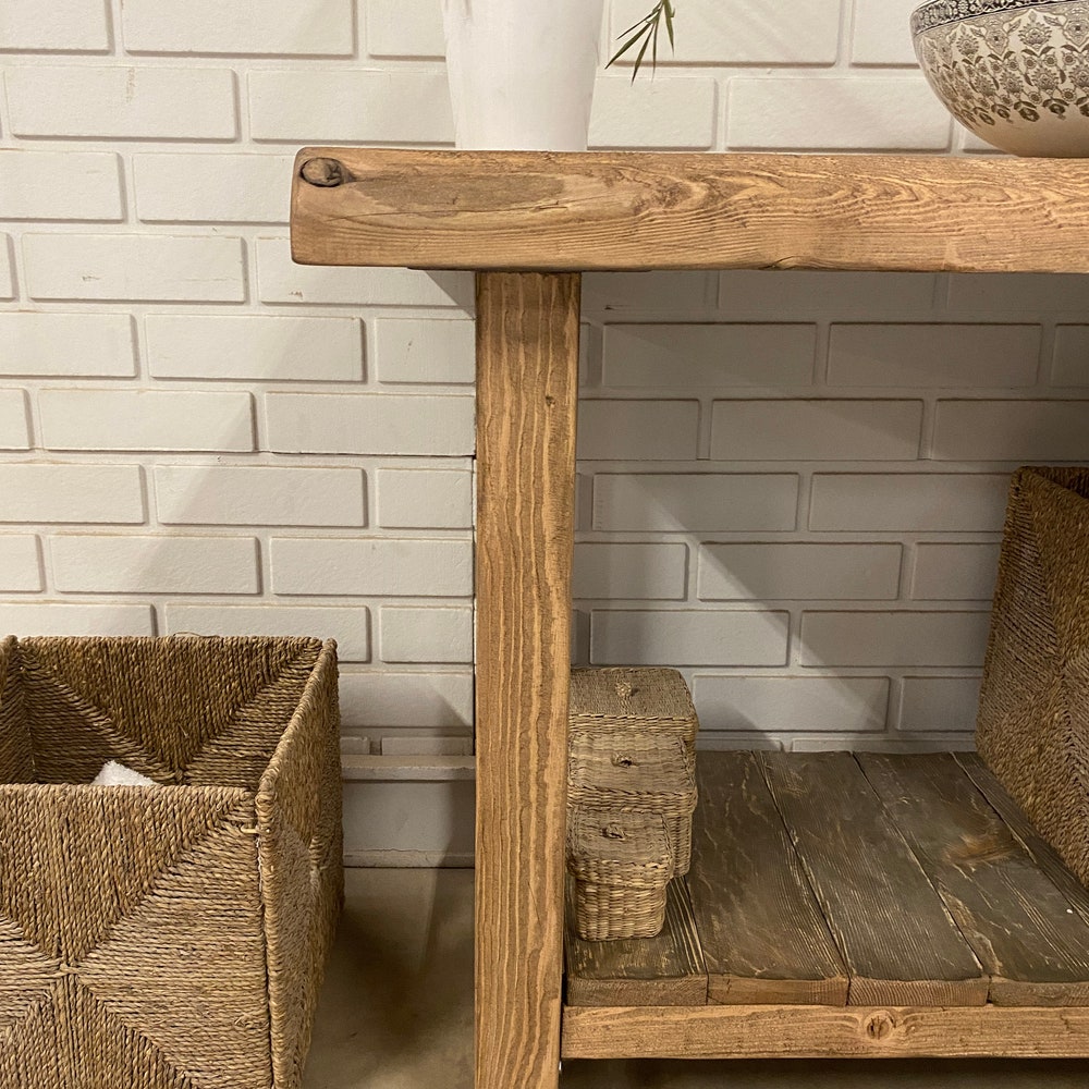 Bathroom Rustic Vanity, Reclaimed Wood Solid Bathroom Vanity, Live Edge Farmhouse Rustic Wood Decor, Counter Top Wood Table - Image 4