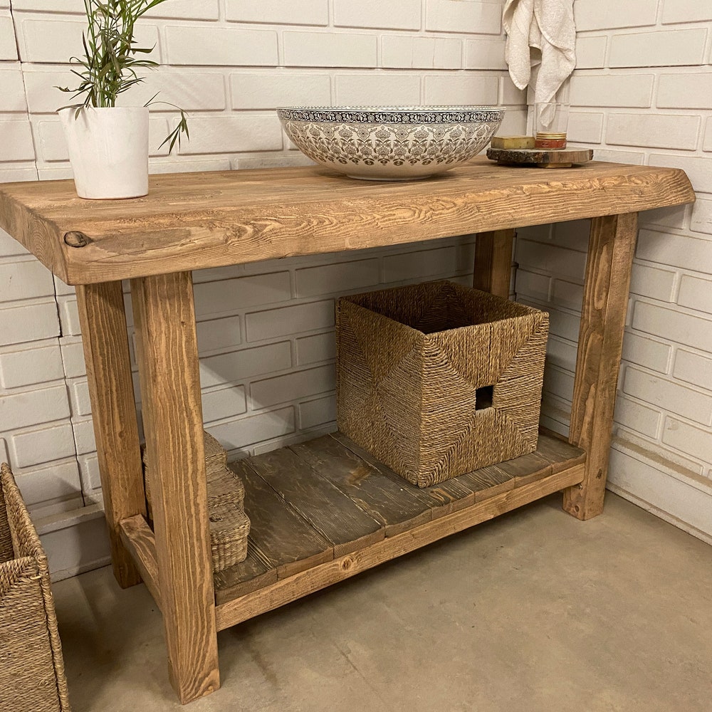 Bathroom Rustic Vanity, Reclaimed Wood Solid Bathroom Vanity, Live Edge Farmhouse Rustic Wood Decor, Counter Top Wood Table - Image 3