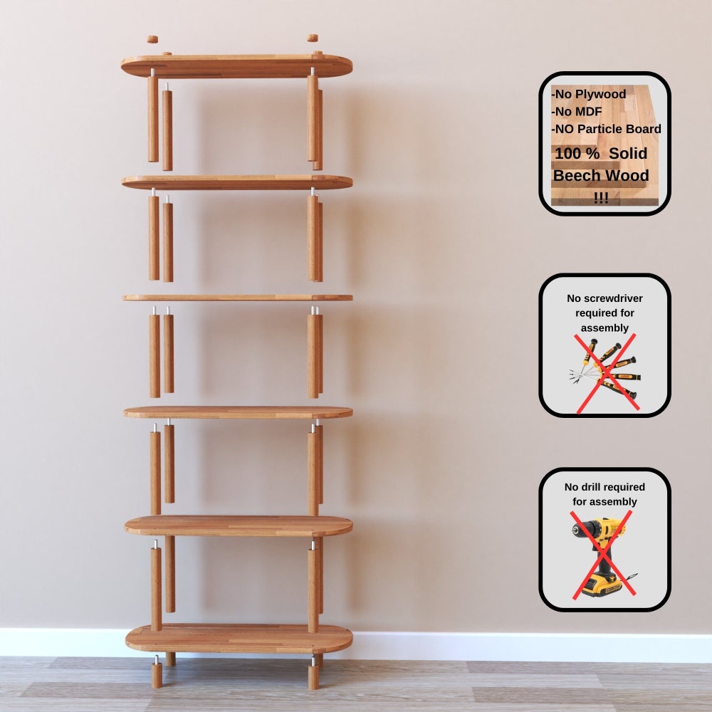 Personalizable Size Solid Wood Bookcase for Living Room, Handmade Wood Office Bookshelf, Entryway Wall Display Shelves, Storage Solution - Image 9