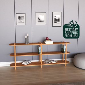 Personalizable Sizes Solid Wood Short Bookcase With 3 Shelves, Solid Wood Large Media Console/TV Stand, Minimalist Entertainment Center