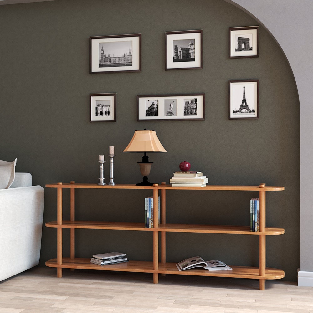 Personalizable Sizes Solid Wood Short Bookcase With 3 Shelves, Solid Wood Large Media Console/TV Stand, Minimalist Entertainment Center - Image 3