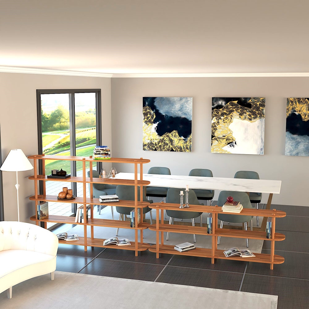 Personalizable Sizes Solid Wood Short Bookcase With 3 Shelves, Solid Wood Large Media Console/TV Stand, Minimalist Entertainment Center - Image 6