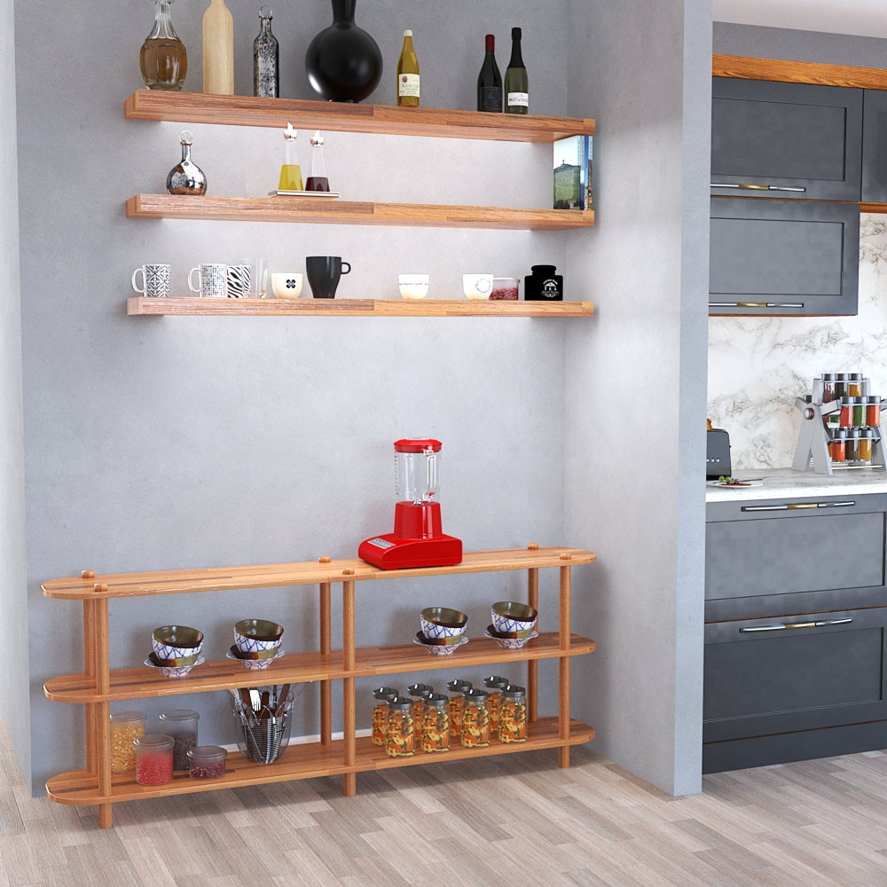 Personalizable Sizes Solid Wood Short Bookcase With 3 Shelves, Solid Wood Large Media Console/TV Stand, Minimalist Entertainment Center - Image 7