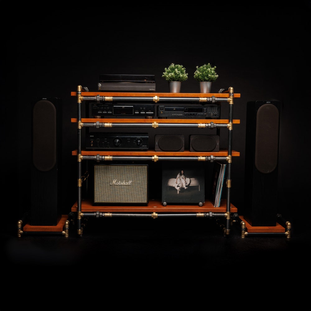 LP Turntable Storage, Handmade Record Player Stand, Industrial Vinyl Table, Media Hifi TV Unit - Image 6